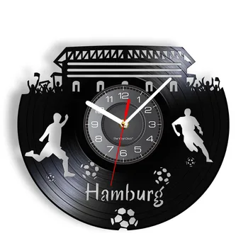 Hamburg Echipa de Fotbal Gravat cu Laser Vinil LP Ceas de Perete Germania Stadion de Sport Retro Iluminat cu LED Ceas Cadou Pentru Fanii de Fotbal