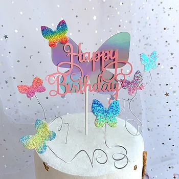 Drăguț Fluture Fericit Ziua De Nastere Cupcake Topper Gradient De Animale Tort Fân Pentru Petrecere De Aniversare Pentru Copii Decoratiuni Tort Copil De Dus