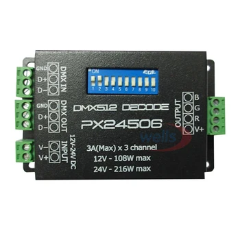 PX24506 DMX 512 Decoder conducător auto 9A DMX 512 Amplificator 12V 24V led controller DMX512 pentru RGB LED strip Lumini