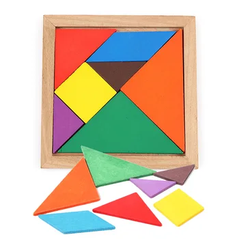 Noi din Lemn, Puzzle Tangram 7 Piese de Puzzle Jucării Colorate Pătrat IQ-ul Joc Teaser Creier Inteligent Jucarii Educative pentru Copii