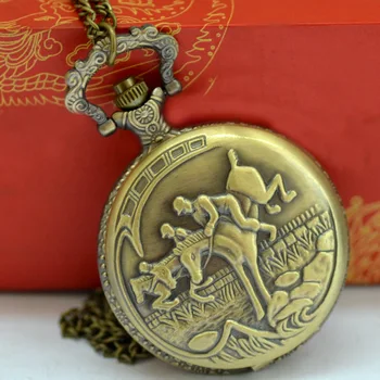 Bronz de epocă Trei Cai și Trei Generali Retro Cuarț cel Mai bun Cadou Ceas de Buzunar cu lanț de talie