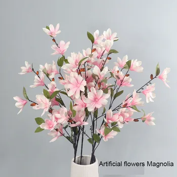 5Pcs 5 Furculita Magnolia Fals Mătase Ramură de Flori pentru Decoratiuni Flori Faux Coroană de flori de Nunta Decor Perete Aranjament de Flori