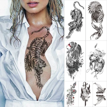 Impermeabil Tatuaj Temporar Autocolant Tigru Vechi De Școală Animale Flash Tatuaje Prajna Sabia Vultur Pădure Body Art Brațul Fals Tatoo Wom