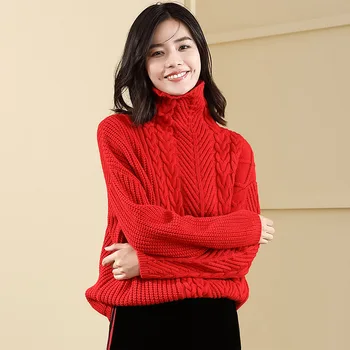 2018 toamna iarna femei pulover tricotat pulovere cu guler și cu mâneci lungi doamnelor moda haine trage supradimensionat femme
