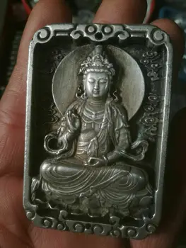 CHINEA fengshui vechi Sculptate Tibet argint Amuleta Pandantiv Guanyin