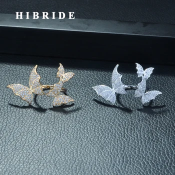 HIBRIDE Nouă Formă de Fluture Mirco CZ Deschide Inele Reglabile pentru Femei Bijuterii Aur Alb Inel de Culoare Anillos Mujer en-Gros R-268