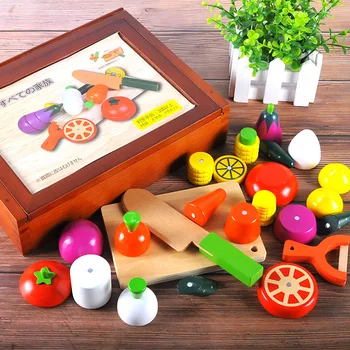 Noua cutie de lux din lemn fructe si legume tăiate muzica din lemn magnetice de joaca pentru copii casa pentru a vedea jucării