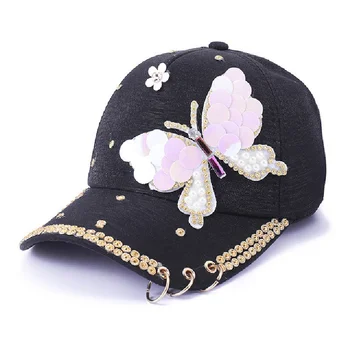 Șapcă de Baseball pentru Femei Plin de Cristal Colorat Fluture Mare Pălărie de Bumbac Metal Stralucitor Snapback Sepci Hip Hop pălării Dropshipping