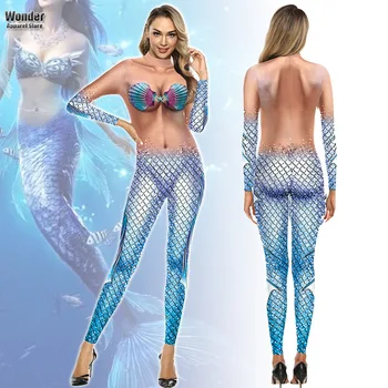 Femei Animale Solzi de Pește Sirena de Imprimare 3D Salopeta de Halloween Cosplay, Costume Party Joc de Rol Dress Up Bodysuit Outift