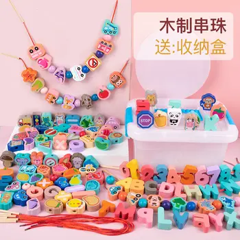 Nouă din Lemn Animale de Fructe Bloc Înșirare Margele Jucarii pentru Copii de Învățare și Educație Colorate Produse de Jucărie pentru Copii Cadou de Crăciun