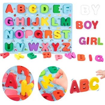 Montessori Placa de Lemn Jucării Colorate Alfabet Numărul de Puzzle 3D pentru Copii mai Devreme Jucărie de Învățământ Scrisoare de Potrivire Familie Copii Joc