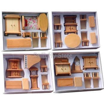 Mobilier Casă De Păpuși 1/12 In Miniatura Din Lemn Mini Creative Dormitor, Living Sufragerie Bucatarie Papusa Decor Set Accesorii Fete