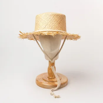 De Vânzare la cald Pălărie de Vară pentru Copii Top Plat Rafie Franjuri cu Bandaj Pălărie de Paie Fată Capac de Călătorie Băiat Soare Capacele de Protecție Plaja Hat