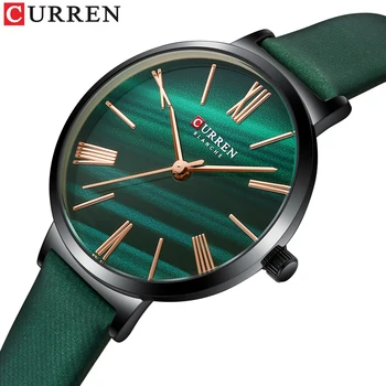 CURREN de Lux de Top Verde Malachit Cuarț Ceasuri pentru Femei Rochie Ceas de Moda Curea din Piele Elegant Ceas de mână Doamnelor Ceas Cadou