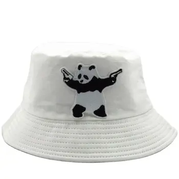 Desene animate Panda Broderie de Bumbac Pălărie Găleată Pălărie Pescar Călătorie în aer liber Pălărie de Soare Capac Pălării pentru Bărbați și Femei 355