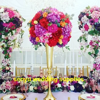 Nunta de aur Coloane de fier Stand de Flori pentru Decor Petrecere Decoratiuni de Masă Hotel de Nunta Aranjament Floral vaza snyu0257