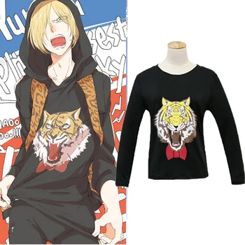 Anime IURI pe Gheață Yuri Plisetsky Tiger Print cu Maneci Lungi T-Shirt Cosplay Costum Tricou de zi cu Zi Casual Negru T Shirt