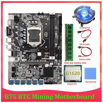 B75 BTC Mining Placa de baza 12 PCIE la USB LGA1155 DDR3 4GB 1600Mhz RAM+G1620 CPU+Cablu SATA B75 ETH Miner Minier