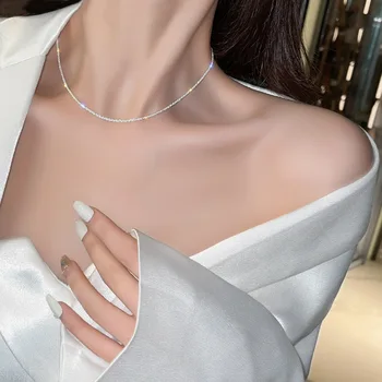 G&D Fashion Nou Strălucitor Șarpe Lanț Colier pentru Femei Petrecere Punk Aur/Argint din Oțel Inoxidabil de Culoare Colier Cravată de Bijuterii Cadou
