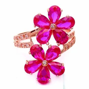 585 violet aur placate cu aur de 14K nou încrustat ruby inele de flori pentru femei redimensionabilă de moda proaspete lumina bijuterii de lux