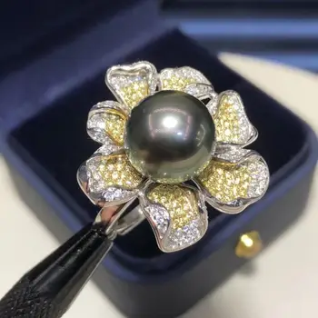 D805 Pearl Inel de Bijuterii Fine S925 Argint 11-12mm Natura Apa Mării Negre de Tahiti Perle Inele pentru Femei Cadouri