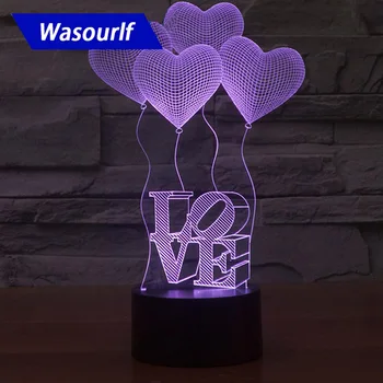 WASOURLF 3D Acril Lumina de Noapte Lampa de Încărcare de 7 Culori pline de Culoare, în formă de Inimă Scrisoare de Dragoste de Decorare Acasă Cadou de Ziua de nastere