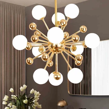 Modern sputnik candelabru Led-uri de Design de minge de sticlă lampă Culoare Monta Corpuri de iluminat Dormitor Decor Acasă personalitate rotund candelabru