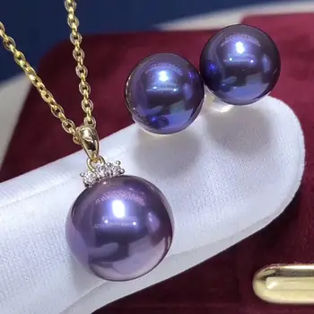 D322 Perle Seturi de Bijuterii Fine de Solid 18K Aur Natural 7-13mm Apă Proaspătă Rotund Violet Pearl de sex Feminin s-Seturi de Bijuterii