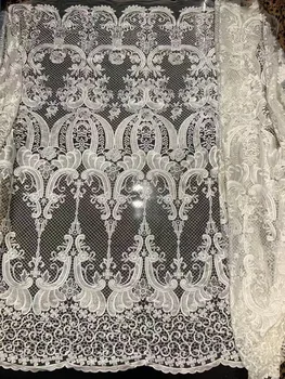 (5yards/pc) de Înaltă calitate alb African tul dantela moale confortabil franceză net dantela cu broderie pe deplin pentru rochie de petrecere FCC233