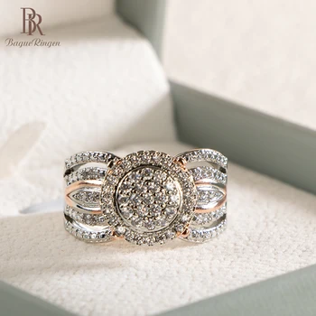 Bague Ringen de Moda de Lux Inel Pentru Femei Cu 5A Zircon de Culoare Dublă a Crescut de Aur și Argint de Culoare Bijuterii de Nunta Inel