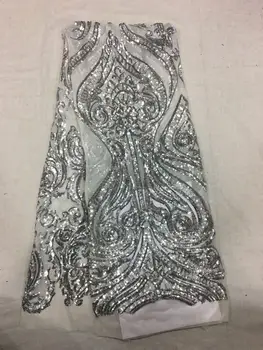 5 metri FF002 # gri argintiu cu paiete, broderie plasă de tul dantela pentru mireasa rochii de Mireasa/rochie de seara