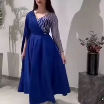 New Sosire V Gât Albastru Royal Dubai rochii de Seara 2022 Abendkleider Abiye maneca Lunga rochii de mireasa Plus dimensiune halat serată