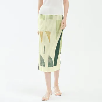 Designerul japonez plisata fusta imprimate de vară design geometric direct fusta femei temperament pachet fusta șold