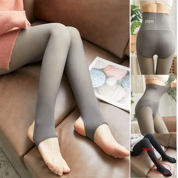 Iarna Cald Jambiere Sexy Subțire Translucid Chilot, Dresuri Din Nylon De Înaltă Talie Elastic Gros De Lână Șosete Pantaloni Femei Termică Legging