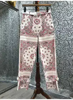 De Înaltă Calitate Nou Pantaloni Lungi 2022 Primavara-Vara Moda Pantaloni Femei Vintage Print Floral Buzunar Mozaic Casual Pantaloni Skinny
