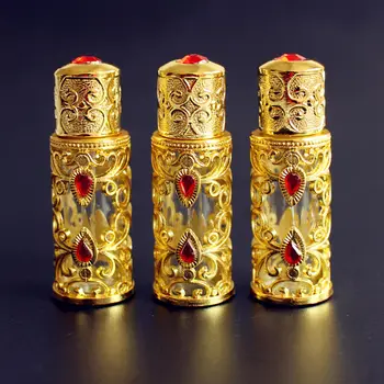 5pcs/lot 3ml Aliaj de Sticlă Sticle de Parfum Stil Arab Metal Uleiuri Esențiale Sticle de Sticlă cu Picurător de Culoare de AUR