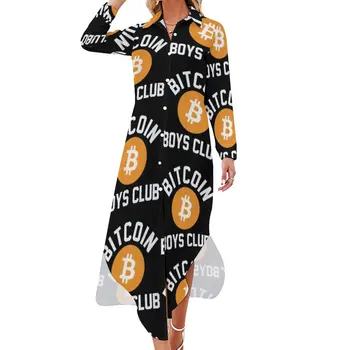 Bitcoin Logo-ul de Imprimare Șifon Dress Monedă de Aur la Festivalul de Rochii Estetice Rochie Casual sex Feminin Sexy Model de Îmbrăcăminte de Mari Dimensiuni 4XL 5XL