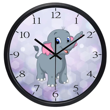 Desene animate Violet Elefant Drăguț Ceas de Perete Tăcut pentru Fata de Camera de Camera Copilului