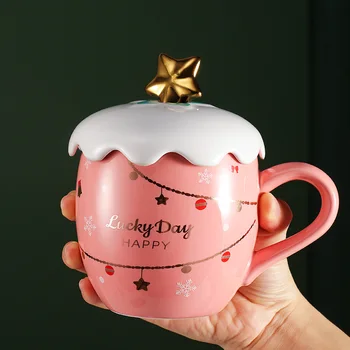 Ceașcă de crăciun Minunat Fulg de nea Elan de Imprimare Ceramice Apa de Sticla cu Capac si Lingura Iubitorii de Cafea cu Lapte Cana Cadou de Crăciun