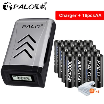 PALO 4-16pcs 1.2 V AA Baterie Reîncărcabilă Pre-încărcat de 3000mah+LCD Încărcător Rapid pentru Deget Batteri