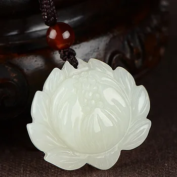Naturale hetian jad alb handcarved lotus pandantiv simplu retro pandantiv temperament bijuterii de moda pentru femei, bărbați