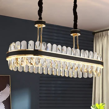 Noul candelabru de cristal de lux moderne Lampa Oval de Lumină lux Black Metal Inoxidabil design Creativ pandantiv lampă de Iluminat