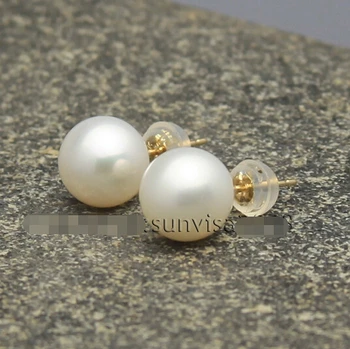 > >>Moda 14KGPt/585 aur galben stud AAA 8-9mm alb cerc perfect pearl cercei,