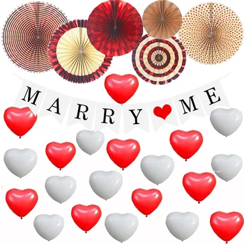 Te căsătorești cu mine te iubesc decor de nunta mariage forma de Inima Latex ballon culoare roșu de hârtie fan