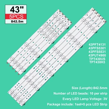 Noi 5 BUC/Set 10LED(3V) 842.5 mm iluminare LED strip pentru 43PFT4131 43PFS5301 GJ-2K15-430-D510 GJ-2K16-430-D510-V4 01Q58-O