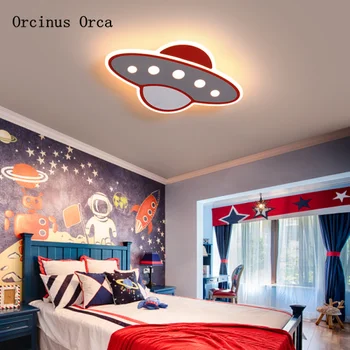 Desene animate creative navă extraterestră lampă de tavan băiat dormitor camera copiilor lampă de culoare OZN plafon lampă de control de la distanță