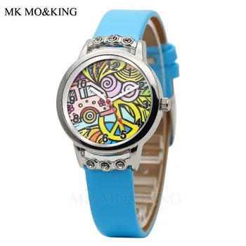 Fierbinte de Vânzare Desene Graffiti Ceas pentru Copii Moda Diamond Design de Dial Cuarț Piele Copii, Ceas Fată Băiat Încheietura Ceasuri