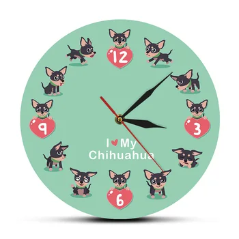 Desene animate Chi-chi Chihuahueno Tipărite Mut Ceas cu Design Modern-Mi Iubesc Chihuahua Acrilice Uita-te la Animal Câine Acasă Decorative