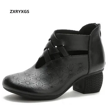 ZXRYXGS 2021 Nou de Toamna din Piele Cizme cu Toc Gros Pantofi pentru Femei Glezna Cizme de Moda Eleganță Unică Pantofi Femei Cizme
