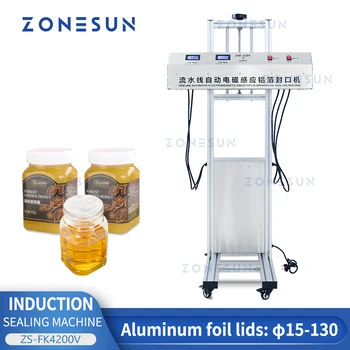 ZONESUN ZS-FK4200V Automată Continuă Folie de Aluminiu Inducție, Mașină de Etanșare din Plastic Capac de Sticla Fructe Uscate Ambalare